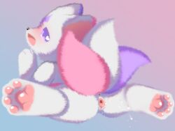 domestic_cat felid feline felis female genitals hi_res incontinence mammal paws purple_eyes pussy rear_view shiningcanc solo tail vaginal_penetration white_body