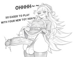 0_danvil_0 1futa balls big_penis breasts christmas clothed clothing dick dickgirl erection futa_only futanari huge_cock huge_penis human hung hung_futa large_penis light_skin monochrome penis sharp_teeth sketch skindentation solo standing tagme thighhighs veiny_penis