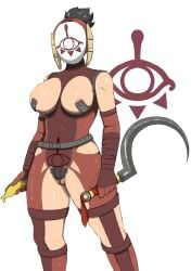 big_breasts breasts breath_of_the_wild female kuchibasi2001 mask ninja ninja_girl nintendo pasties ponytail pubic_hair sword the_legend_of_zelda weapon yiga_clan