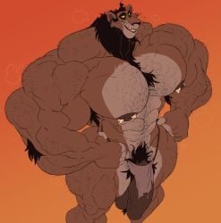 abs biceps big_penis black_hair bones brown_body hairy lion male_only mammal muscular nipple_piercing pecs remert tagme the_lion_king