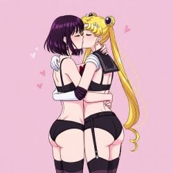 2girls ai_generated bishoujo_senshi_sailor_moon female hotaru_tomoe kissing sailor_moon sailor_saturn usagi_tsukino yuri