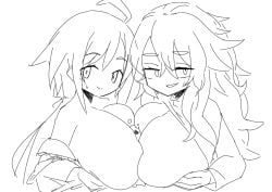 black_and_white breasts double_paizuri eureka_du_soleil huge_breasts kyustep labyrinth_of_galleria labyrinth_of_refrain large_breasts nachiroux_colbert nippon_ichi_software no_bra