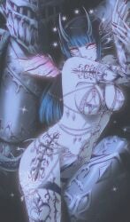 1boy 1girls armored armored_male demon demon_girl demon_wings final_fantasy_xiv goth goth_girl gothic gothic_girl markings oc original_character ruedefaux tattoo