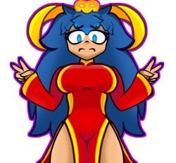 blue_eyes blue_hair brawl_stars breasts female kimono nervous oc original_character pov_eye_contact