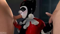 1girls 2boys 3d animated ball_squeeze balls batman:_arkham_knight batman_(series) completely_naked completely_naked_male completely_nude completely_nude_male cum cumshot dc dc_comics ejaculation erection fellatio female harley_quinn harley_quinn_(arkham) harley_quinn_(arkham_knight) harley_quinn_(classic) male no_sound oral partial_male penis penis_size_difference premature_ejaculation red_lipstick redmoa shorter_than_30_seconds small_penis small_penis_humiliation standing straight swallowing_cum testicles video voyeur