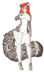 anthro bourbon._(artist) breasts clothing feline female flashing leopard looking_at_viewer mammal nipples pussy sheer_clothing smile solo standing translucent transparent_clothing wide_hips