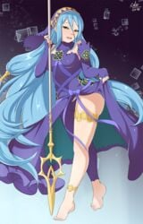 azura_(fire_emblem) azura_(performing_arts)_(fire_emblem) breasts cleavage dress_lift exlic female female_only fire_emblem fire_emblem_fates looking_at_viewer medium_breasts mysterious_dancer panties solo