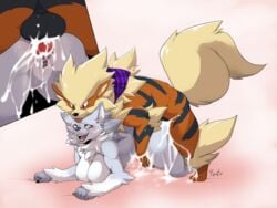 1boy 1girls 2018 all_fours anthro anthro_on_feral anthro_penetrated arcanine ass balls big_ass big_balls big_tail big_testicles black_fur blue_eyes blush breasts canine cleavage close-up cum cum_in_pussy cum_inside cum_on_ass cum_on_legs cum_on_self cutaway doggy_style duo excessive_cum eyebrows fangs female female_on_feral feral feral_on_anthro feral_penetrating feral_penetrating_anthro from_behind_position fur furry grey_fur handkerchief interspecies large_breasts looking_up male male_penetrating mammal mane maria_whiteblood messy nintendo nude on_top open_mouth orange_fur original_character paws penetration penile_penetration penis pink_background pokemon pokemon_(species) pokemon_rgby pussy quadruped scarf sex smile straight stripes sweat tail teeth testicles text thick_thighs tongue tongue_out vaginal_penetration video_games watermark wet wide_hips wolf yellow_fur yogoat