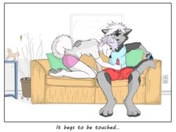 ambiguous_gender anthro anthro_on_anthro boxers_(clothing) canine canine clothed clothing colrblnd_(artist) comic duo duzt_(artist) handjob malamute male male/ambiguous mammal measureup oata_rinsky samoyed sex sofa underwear walter_moss