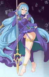 azura_(fire_emblem) azura_(performing_arts)_(fire_emblem) breasts cleavage dress_lift exlic female female_only fire_emblem fire_emblem_fates looking_at_viewer medium_breasts mysterious_dancer pussy solo