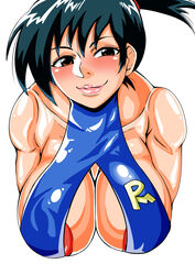 1girls alternate_hair_color areola_slip bare_shoulders big_breasts bikini black_hair blush breasts brown_eyes cleavage eyelashes female female_only front_view human human_only kasumi_(pokemon) large_breasts lipstick looking_at_viewer misty_(pokemon) muscular muscular_female nintendo pokemon pokemon_rgby ponytail pose posing shiny shiny_skin short_hair side_ponytail simple_background smile solo swimsuit teamtgs the_electric_tale_of_pikachu tied_hair white_background wide_hips