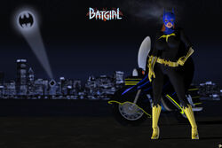 1girls 3d barbara_gordon batcycle batgirl batman_(series) belt big_breasts bike bodysuit boots busty curvy dc dc_comics detailed_background english_text erect_nipple erect_nipples eyelashes female female_only front_view gloves green_eyes hand_on_hip hands_on_hip hands_on_hips high_heel_boots high_heels hourglass_figure human lipstick long_hair looking_at_viewer makeup mask night nipple_bulge outdoor outside pose posing red_hair red_lipstick solo spread_legs spreading standing superheroine text voluptuous wide_hips xskullheadx yellow_gloves