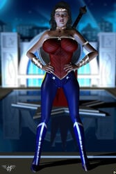 1girls 3d bare_shoulders big_breasts black_hair blue_eyes boots bracer busty choker cleavage curvy dc dc_comics detailed_background diana_prince eyelashes female female_only front_view hand_on_hip hands_on_hip hands_on_hips high_heel_boots high_heels hourglass_figure human leotard long_hair looking_at_viewer nail_polish night outdoor outside pants pose posing rope shadow shiny shiny_skin solo spread_legs spreading standing superheroine sword tiara voluptuous water wide_hips wonder_woman wonder_woman_(series) xskullheadx