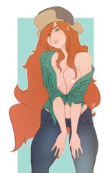 1girls 2018 big_breasts breasts casual_nudity clothing disney disney_channel disney_xd female female_only flannel gravity_falls jeans kokobuttz long_hair midriff navel_piercing red_hair solo straight_hair ushanka wendy_corduroy