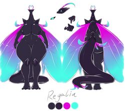 2016 alien anthro ass averyshadydolphin big_breasts big_butt black_nipples black_scales breasts claws digital_media_(artwork) dragon erect_nipples female horn huge_breasts long_tail magical_wings model_sheet navel nipples nude pussy regalia regalia_(character) scalie small_head solo space_dragon standing tail tiny_head vagina wide_hips wings