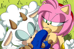 1boy 2girls amy_rose balls balls_grab blue_fur blue_penis breasts closed_eyes fellatio female gloves grabbing green_eyes group_sex hedgehog hedgehoglove horns idw_comics idw_publishing lanolin_the_sheep licking male meadow medium_breasts mobian mobian_(species) mobian_hedgehog mobian_sheep nipples nude oral penis pink_fur pov pussy sega sheep sonic_(series) sonic_the_hedgehog sonic_the_hedgehog_(comics) sonic_the_hedgehog_(idw) sonic_the_hedgehog_(series) straight vein veiny_penis wool