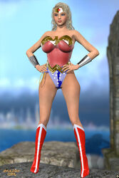 1girls 3d bare_shoulders big_breasts blonde_hair blue_eyes boots bracer busty choker cleavage cosplay curvy day dc dc_comics detailed_background eyelashes female female_only front_view hand_on_hip hands_on_hip hands_on_hips high_heel_boots high_heels hourglass_figure human leotard long_hair looking_at_viewer nail_polish outdoor outside partially_visible_vulva pose posing rope shadow shiny shiny_skin solo spread_legs spreading standing superheroine tiara voluptuous water wide_hips wonder_woman_(cosplay) wonder_woman_(series) xskullheadx yellow_hair