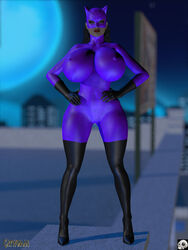 1girls 3d batman_(series) big_breasts black_footwear black_gloves black_hair black_legwear black_stockings bodysuit busty catwoman curvy dc dc_comics detailed_background english_text erect_nipple erect_nipples eyeshadow female female_only gloves green_eyes hand_on_hip hands_on_hip hands_on_hips high_heels hourglass_figure human legwear lipstick long_hair looking_at_viewer makeup mask night nipple_bulge outdoor outside pose posing red_lipstick selina_kyle shiny shiny_skin solo standing stockings text thick_thighs voluptuous wide_hips xskullheadx