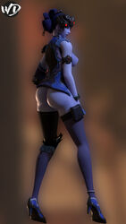 1girls 3d alternate_costume ass big_ass black_lily_widowmaker blender blizzard_entertainment dat_ass female female_only lunar_new_year lunar_new_year_series overwatch solo thighhighs widowmaker wunder year_of_the_dog