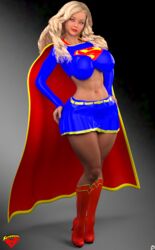 1girls 3d alien alien_girl areola_slip big_breasts blonde_hair blue_eyes blue_skirt boots busty cape cleavage curvy dc dc_comics english_text eyelashes female female_only front_view high_heel_boots high_heels hourglass_figure humanoid kara_zor-el kryptonian lipstick long_hair looking_at_viewer makeup pose posing red_lipstick shadow short_skirt simple_background skirt solo standing supergirl superheroine superman_(series) text thong voluptuous wide_hips xskullheadx yellow_hair