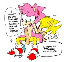 2018 amy_rose anthro balls classic_amy_rose clothing duo erection featureless_chest female footwear fur hedgehog male mammal penis pink_fur pussy sega shoes simple_background skinbark sonic_(series) sonic_cd sonic_the_hedgehog sonic_the_hedgehog_(series) super_sonic white_background yellow_fur