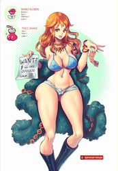 1girls big_breasts bikini_bra bimbo bimbo_flower bimbofication bra bracelets breasts busty cleavage condom female female_only hotpants hourglass_figure large_breasts looking_at_viewer nami navel nipple_bulge offscreen_character one_piece post-timeskip prostitution short_shorts short_sleeves shorts shounen_jump solo supersatanson thicc_shake unzipped voluptuous wide_hips