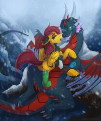 2018 detailed_background digital_media_(artwork) dragon duo equine feral knot mammal open_mouth pegasus penetration scalie sex smile teeth tongue tril-mizzrim vaginal_penetration vaginal_penetration western_dragon wings