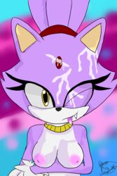 artist_name big_breasts blaze_the_cat breasts cum cum_on_face cumshot feline feline female female_only looking_at_viewer mammal nipples one_eye_closed presenting presenting_breasts projectbless purple_fur sega solo sonic_(series) tongue tongue_out yellow_eyes