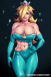 1girls abs big_breasts blonde_hair blue_eyes breasts cleavage crown dress female female_only hair_over_one_eye large_breasts looking_at_viewer mario_(series) muscles muscular muscular_female nintendo princess_rosalina r3ydart solo super_mario_galaxy