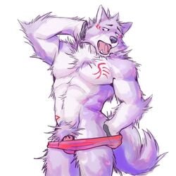 1boy 2018 anthro biceps canine fur furry kemono male male_only mammal muscular muscular_male pecs red_underwear simple_background solo tattoo tupidwithouts underwear