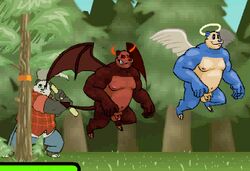 angel anthro balls bear belly captaingerbear chub-pan chubby demon duo gay male nude panda penis screen_capture screencap screenshot