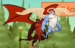 angel anthro balls bear belly captaingerbear chub-pan chubby demon duo gay male nude panda penis screen_capture screencap screenshot