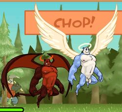 angel anthro balls bear belly captaingerbear chub-pan chubby demon duo gay male nude panda penis screen_capture screencap screenshot