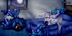 2015 alicorn anal anal_sex anthro anthrofied areola arms_above_head ball_gag bed bedroom blue_hair blue_skin bondage bound breasts da_goddamn_batguy dildo dildo_sitting double_penetration duo equine feathered_wings feathers female femsub friendship_is_magic full_moon gag gagged hair horn inside long_hair mammal moon multicolored_hair multiple_girls multiple_subs my_little_pony navel nipples nude on_bed open_mouth_gag penetration princess_celestia_(mlp) princess_luna_(mlp) pussy restrained ring_gag sex_toy sibling sisters spread_legs spreading sybian tongue tongue_out two_tone_hair vaginal_penetration white_skin window wings