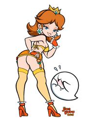 ass boo_(mario) fingerless_gloves high_heels jive_guru looking_at_viewer looking_back mario_(series) nintendo no_panties princess_daisy stockings