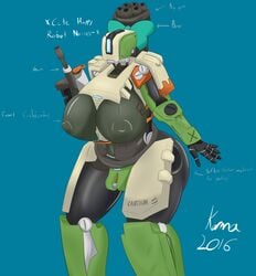 1_eye 2016 bastion_(overwatch) big_breasts blue_background bow breasts english_text eyelashes female hair_ribbon hairbow hi_res huge_breasts kawmapkarma living_machine machine nipples omnic overwatch pussy ribbons robot rule_63 simple_background solo text video_games