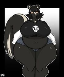 1futa anthro big_breasts black_body black_hair breasts breasts_bigger_than_head bulge chubby chubby_futa clothing curvaceous curvy curvy_figure front_view furry futa_only futanari ghostfuckrr huge_breasts long_hair mostly_clothed original original_character siouxsie_(ghostfuckrr) skunk solo solo_futa tail thick_thighs voluptuous voluptuous_futanari wide_hips