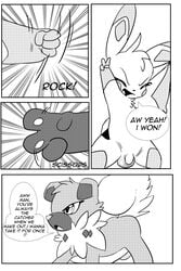 2boys comic cosplay_pikachu english_text furry male male_only monochrome nintendo penis pikachu pokémon_(species) pokemon pokemon_rgby pokemon_sm rockruff rodent testicles text video_games white_crest