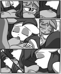 anthro areola bedroom big_breasts blush breast_grab breast_squeeze breast_sucking breasts closed_eyes clothed clothing comic duo equine erect_nipples female greyscale hair hand_on_breast hi_res horse killryde licking lust_from_afar mammal monochrome my_little_pony nipple_biting nipple_lick nipples pillow pony sucking tongue tongue_out topless yuri