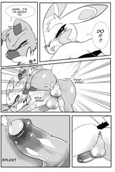 anal anal_sex balls comic cosplay_pikachu cum cum_in_ass cum_inside dialogue english_text feral male monochrome nintendo penetration penis pikachu pokémon_(species) pokemon rockruff text video_games white_crest yaoi