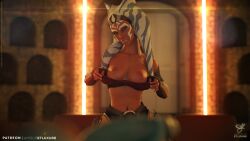 2021 2girls 3d ahsoka_tano amouretluxure background big_breasts blue_body blue_skin breasts breasts_out fanart female female_only flashing front_view multiple_girls orange_body orange_skin presenting presenting_breasts shirt_down smile solo_focus star_wars star_wars_rebels tagme teeth text togruta