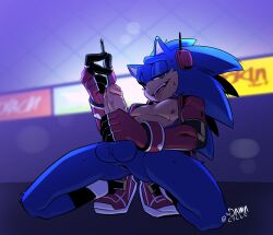 absurd_res anthro anus areola balls blue_body bodily_fluids bottomless bottomless_anthro bottomless_male clothed clothing digital_media_(artwork) dripping electronics erection eulipotyphlan footwear fur genital_fluids genitals gloves green_eyes hair hand_on_penis handwear headphones hedgehog hi_res holding_object holding_sex_toy humanoid_genitalia humanoid_penis jacket looking_pleasured male male_only mammal masturbation nipples object_in_urethra open_clothing open_jacket open_mouth open_topwear pecs penetration penile penile_masturbation penis precum precum_drip sega sex_toy shoes smile socks solo sonic_(series) sonic_the_hedgehog sonic_the_hedgehog_(series) sounding_rod spread_legs spreading sweat sweatdrop teeth tongue tongue_out toodamncycle topwear urethral urethral_masturbation urethral_penetration