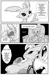 ! 2boys big_penis comic dialogue eeveelution english_text espeon feral furry lagomorph male male_only monochrome nintendo nude penis pokémon_(species) pokemon pokemon_(species) pokemon_dppt pokemon_xy sylveon text video_games white_crest