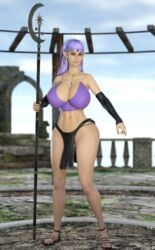 1girls 3d bare_shoulders big_breasts blue_hair busty cleavage curvy day detached_sleeves detailed_background ear_piercing earrings elf eyelashes female female_only front_view gloves holding_object hoop_earrings hourglass_figure humanoid loincloth long_hair looking_at_viewer midriff necklace open_toe_shoes original_character outdoor outside piercing pointy_ears pose posing sandals shadow shiny shiny_skin solo staff standing stockings thong tiara voluptuous wide_hips xskullheadx