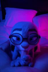 1boy 1boy1girl 1girls 3_fingers ai_animation ai_generated animated anthro bed blowjob bunny disney duo eyebrows eyewear fellatio female first_person_view furry gif glasses human judy_hopps lagomorph male male/female mellow_(artist) oral oral_sex penis penis_in_mouth pov purple_eyes rabbit realistic round_glasses short_playtime shorter_than_10_seconds zootopia