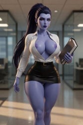 1girls 2026 3d ai_generated aistuffo big_breasts blue_hair blue_skin book breasts breasts_out cleavage dark_hair desk earrings exposed_breasts exposed_nipples female female_only floor gorgeous high_quality hips hips_wider_than_shoulders indoors large_breasts legs lifting_skirt looking_at_viewer makeup miniskirt muscular_thighs nipples nipples_outside office office_lady open_clothes overwatch ponytail pussy revealing_clothes secretary semi_nude shirt slim_waist smooth_skin solo tagme thick_hips thick_thighs thighs uncensored uncensored_nipples vagina waist walking walking_towards_viewer widowmaker yellow_eyes