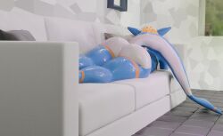 1boy 1male 3d 3d_(artwork) ass big_ass couch furry furry_male orange_hair oro_(oro97)