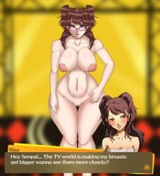 1girl 1girls artist_request breasts brown_eyes brown_hair embarrassed embarrassed_nude_female english_text female female_only front_view kujikawa_rise naked persona persona_4 persona_4_revival persona_4_the_golden pussy rise_kujikawa