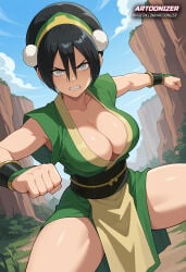 1girls action action_pose ai_generated angry angry_face armwear artoonizer ass attack avatar_legends avatar_the_last_airbender belt big_ass big_breasts black_hair blind breasts dress female fist fists_clenched grey_eyes hair_bun hairband headband kicking kimono legs_apart legs_spread light-skinned_female light_skin looking_at_viewer nickelodeon outdoors pale_eyes parted_lips patreon patreon_username plunging_neckline posing solo solo_female solo_focus standing the_legend_of_aang thick_hips thick_thighs toph_bei_fong toph_beifong traditional_clothes training wide_hips