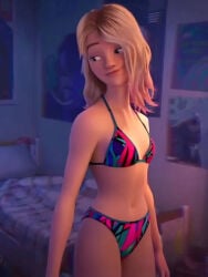 1girls bikini blonde_hair female female_only gwen_stacy_(spider-verse) screenshot_edit solo spider-man:_into_the_spider-verse swimsuit